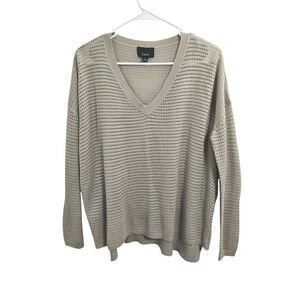 Anthropologie Lumiere Beige V-neck Open Knit Pullover Sweater Lightweight Size S